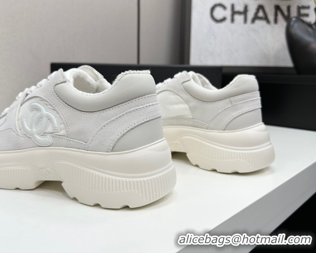Classic Hot Chanel Calfskin Leather, Suede and Fabric Platform Sneakers White03 2025 CH110102 1101003