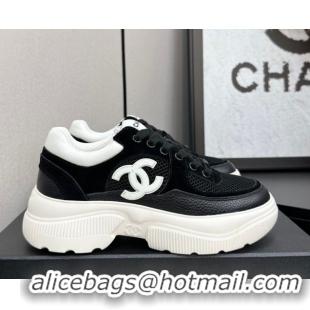Best Product Chanel Calfskin Leather, Suede and Fabric Platform Sneakers Black 2025 CH110102 101004