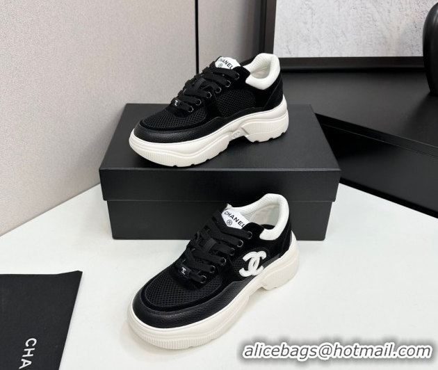 Best Product Chanel Calfskin Leather, Suede and Fabric Platform Sneakers Black 2025 CH110102 101004