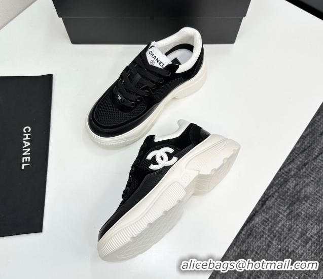 Best Product Chanel Calfskin Leather, Suede and Fabric Platform Sneakers Black 2025 CH110102 101004