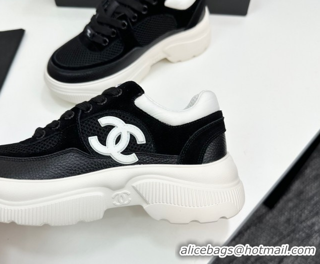 Best Product Chanel Calfskin Leather, Suede and Fabric Platform Sneakers Black 2025 CH110102 101004