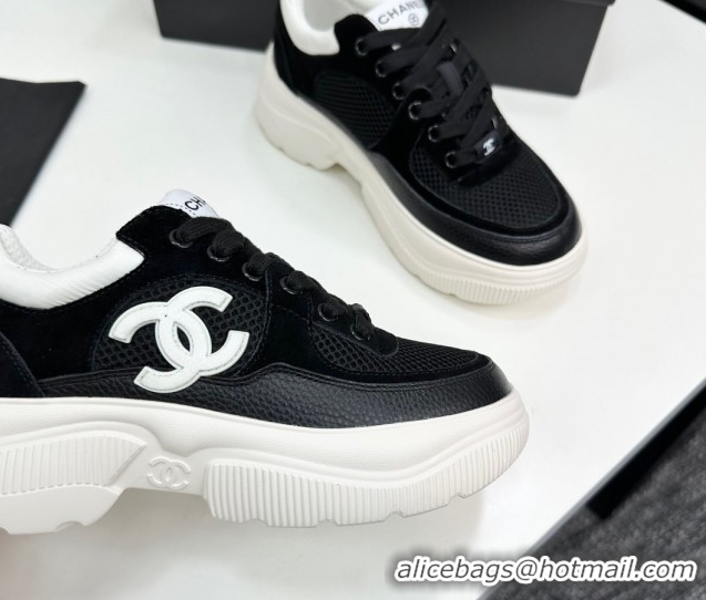 Best Product Chanel Calfskin Leather, Suede and Fabric Platform Sneakers Black 2025 CH110102 101004