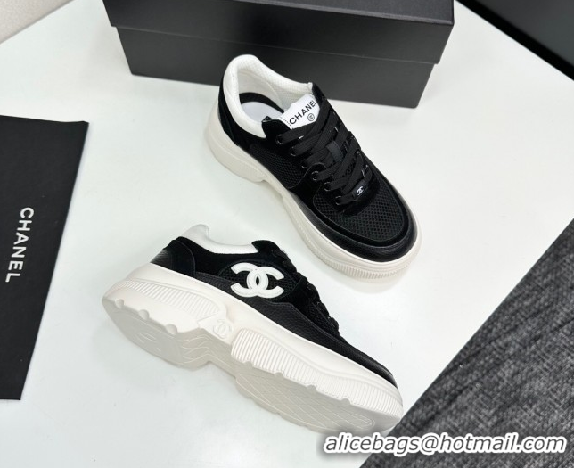 Best Product Chanel Calfskin Leather, Suede and Fabric Platform Sneakers Black 2025 CH110102 101004