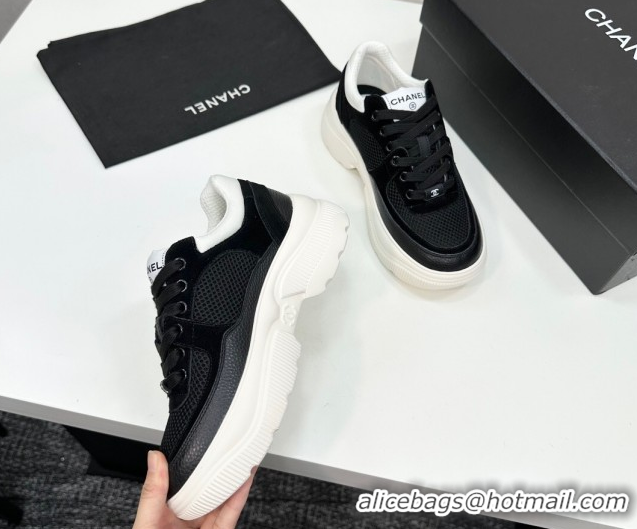 Best Product Chanel Calfskin Leather, Suede and Fabric Platform Sneakers Black 2025 CH110102 101004