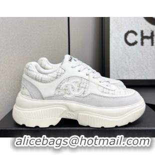 Grade Quality Chanel Calfskin Leather, Suede and Tweed Platform Sneakers White05 2025 CH110102 1101005