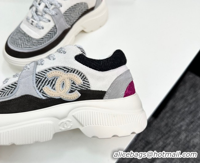 Best Grade Chanel Calfskin Leather, Suede and Fabric Platform Sneakers Grey CH110102 101006