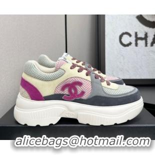 Popular Style Chanel Calfskin Leather, Suede and Fabric Platform Sneakers Multicolor07 2025 CH110102 1101007