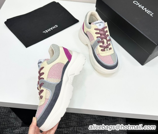 Popular Style Chanel Calfskin Leather, Suede and Fabric Platform Sneakers Multicolor07 2025 CH110102 1101007