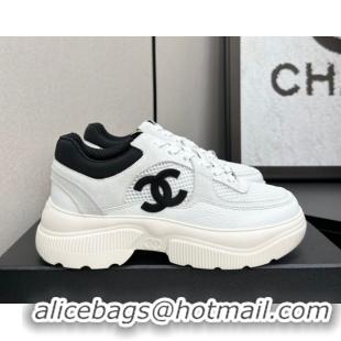 Pretty Style Chanel Calfskin Leather, Suede and Mesh Platform Sneakers White12 2025 CH110102 1101012
