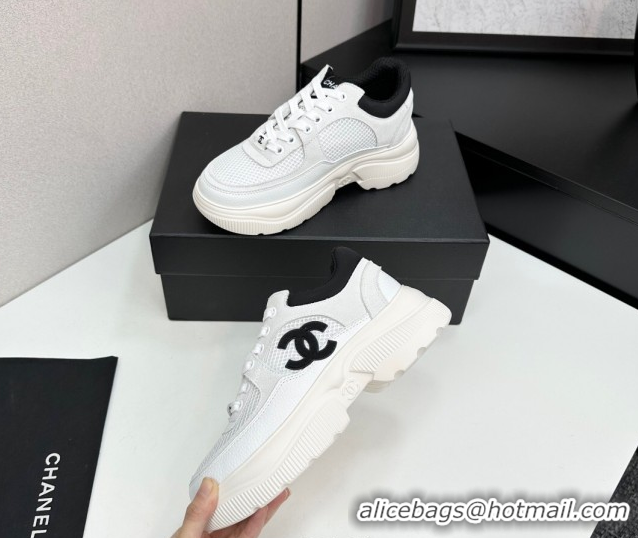 Pretty Style Chanel Calfskin Leather, Suede and Mesh Platform Sneakers White12 2025 CH110102 1101012