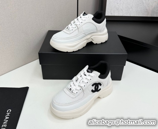 Pretty Style Chanel Calfskin Leather, Suede and Mesh Platform Sneakers White12 2025 CH110102 1101012