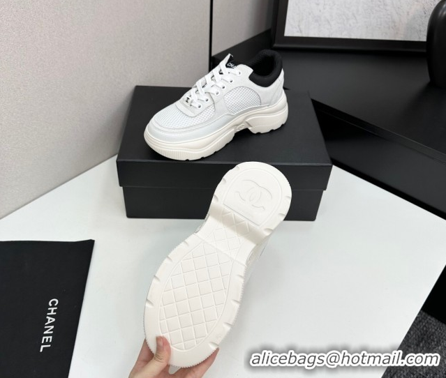 Pretty Style Chanel Calfskin Leather, Suede and Mesh Platform Sneakers White12 2025 CH110102 1101012