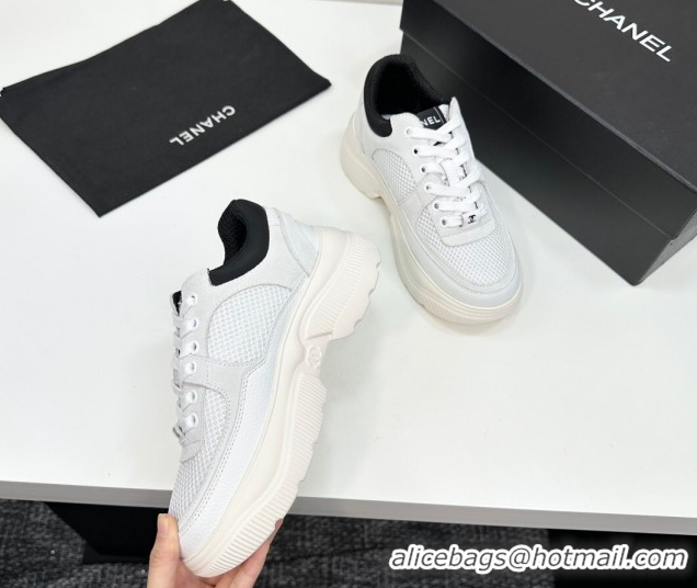Pretty Style Chanel Calfskin Leather, Suede and Mesh Platform Sneakers White12 2025 CH110102 1101012