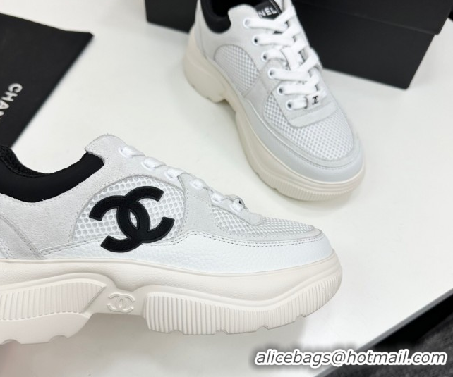 Pretty Style Chanel Calfskin Leather, Suede and Mesh Platform Sneakers White12 2025 CH110102 1101012