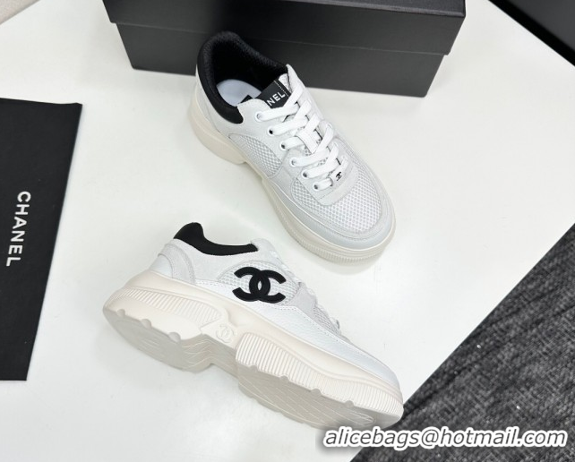 Pretty Style Chanel Calfskin Leather, Suede and Mesh Platform Sneakers White12 2025 CH110102 1101012