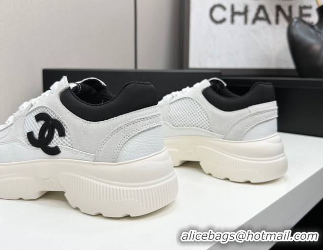 Pretty Style Chanel Calfskin Leather, Suede and Mesh Platform Sneakers White12 2025 CH110102 1101012