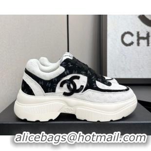 Good Looking Chanel CC Allover Suede Platform Sneakers White/Black 13 2025 CH110102 1101013