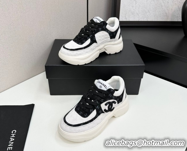 Good Looking Chanel CC Allover Suede Platform Sneakers White/Black 13 2025 CH110102 1101013