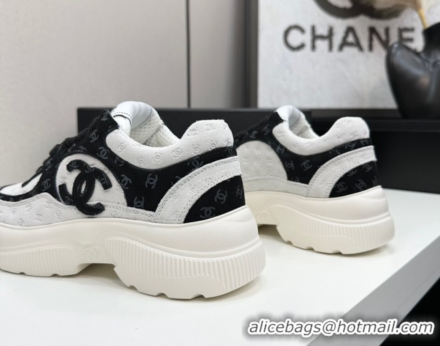 Good Looking Chanel CC Allover Suede Platform Sneakers White/Black 13 2025 CH110102 1101013
