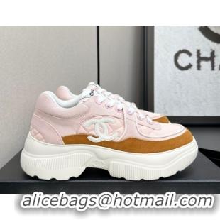 Buy Luxury Chanel Suede and Quilted Fabric Platform Sneakers Pink 14 2025 CH110102 1101014