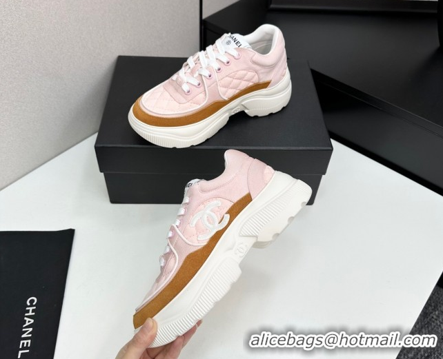 Buy Luxury Chanel Suede and Quilted Fabric Platform Sneakers Pink 14 2025 CH110102 1101014