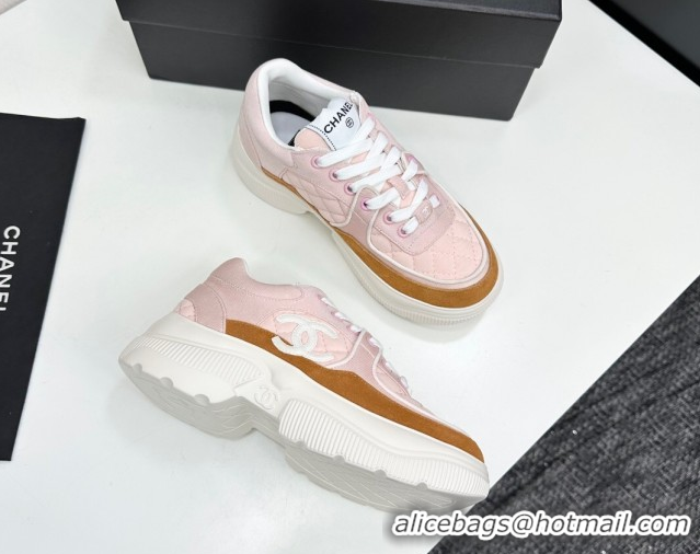 Buy Luxury Chanel Suede and Quilted Fabric Platform Sneakers Pink 14 2025 CH110102 1101014