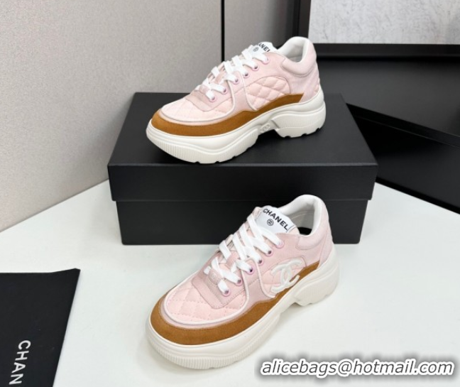 Buy Luxury Chanel Suede and Quilted Fabric Platform Sneakers Pink 14 2025 CH110102 1101014