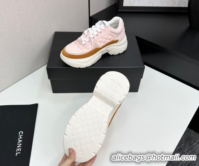 Buy Luxury Chanel Suede and Quilted Fabric Platform Sneakers Pink 14 2025 CH110102 1101014