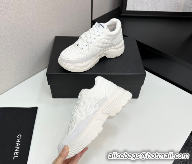 Top Grade Chanel Suede and Quilted Fabric Platform Sneakers White 16 2025 CH110102 1101016