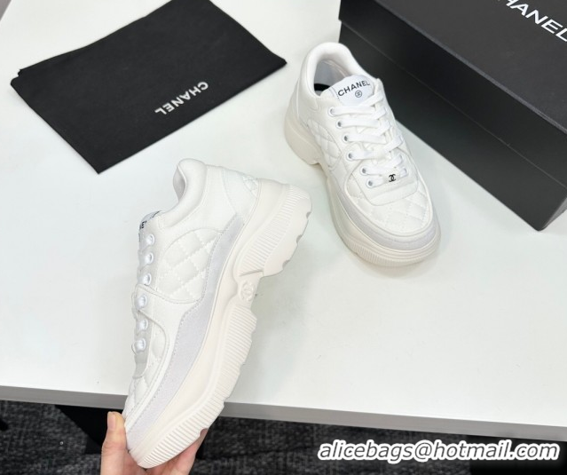 Top Grade Chanel Suede and Quilted Fabric Platform Sneakers White 16 2025 CH110102 1101016
