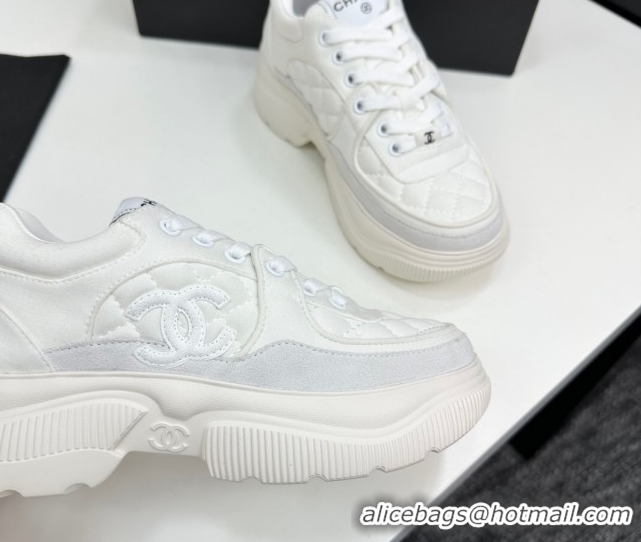 Top Grade Chanel Suede and Quilted Fabric Platform Sneakers White 16 2025 CH110102 1101016