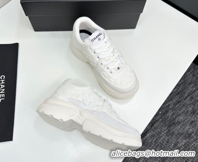 Top Grade Chanel Suede and Quilted Fabric Platform Sneakers White 16 2025 CH110102 1101016