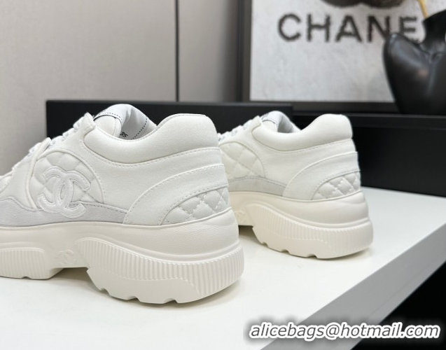 Top Grade Chanel Suede and Quilted Fabric Platform Sneakers White 16 2025 CH110102 1101016
