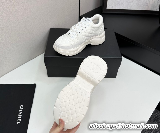 Top Grade Chanel Suede and Quilted Fabric Platform Sneakers White 16 2025 CH110102 1101016