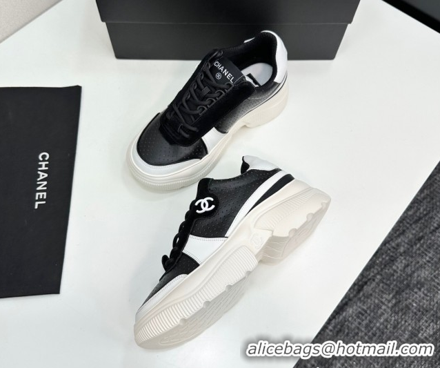 Top Design Chanel Perforated Calfskin Leather Platform Sneakers White/Black CH110102 51101017
