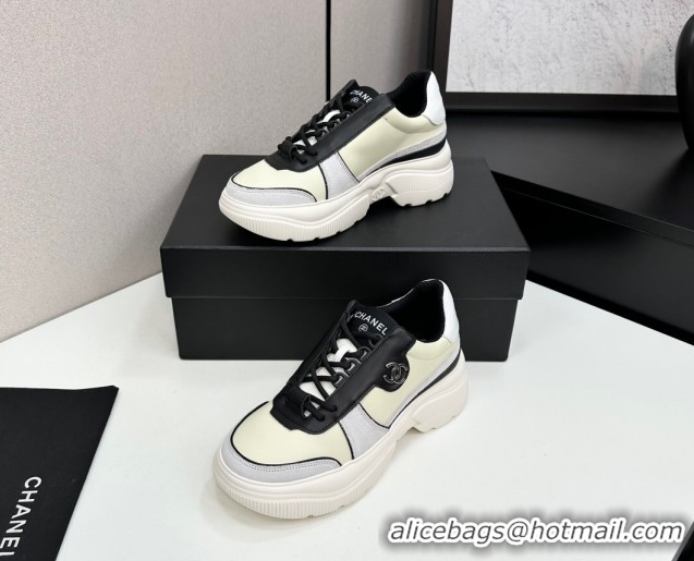 Purchase Chanel Calfskin Leather and Suede Platform Sneakers Yellow 20 2025 CH110102 1101020