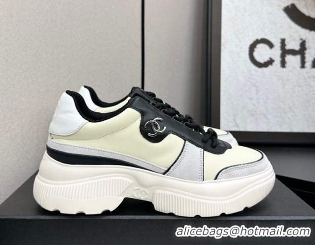 Purchase Chanel Calfskin Leather and Suede Platform Sneakers Yellow 20 2025 CH110102 1101020
