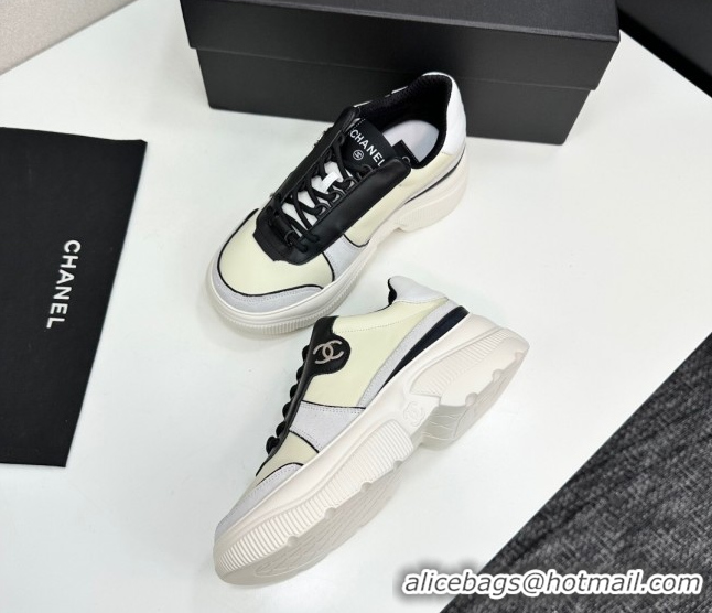 Purchase Chanel Calfskin Leather and Suede Platform Sneakers Yellow 20 2025 CH110102 1101020