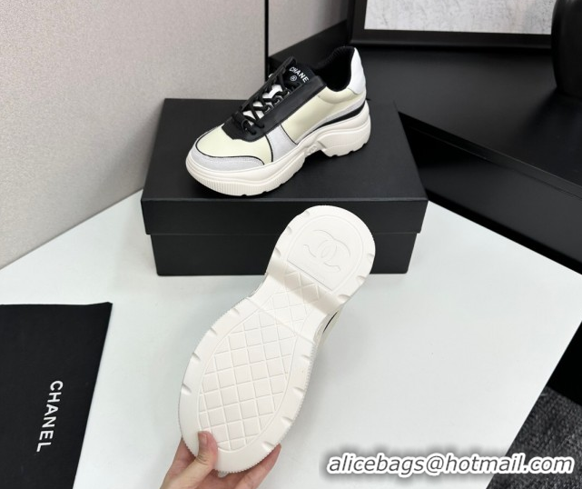 Purchase Chanel Calfskin Leather and Suede Platform Sneakers Yellow 20 2025 CH110102 1101020