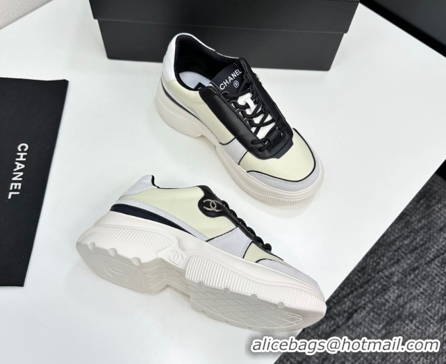 Purchase Chanel Calfskin Leather and Suede Platform Sneakers Yellow 20 2025 CH110102 1101020