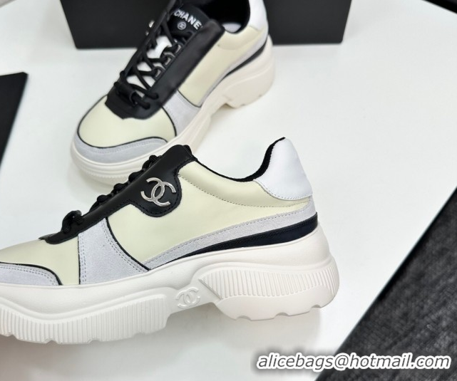 Purchase Chanel Calfskin Leather and Suede Platform Sneakers Yellow 20 2025 CH110102 1101020