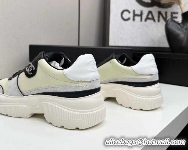 Purchase Chanel Calfskin Leather and Suede Platform Sneakers Yellow 20 2025 CH110102 1101020