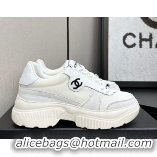 Good Product Chanel Calfskin Leather, Suede and Mesh Platform Sneakers White 21 2025 CH110102 1101021