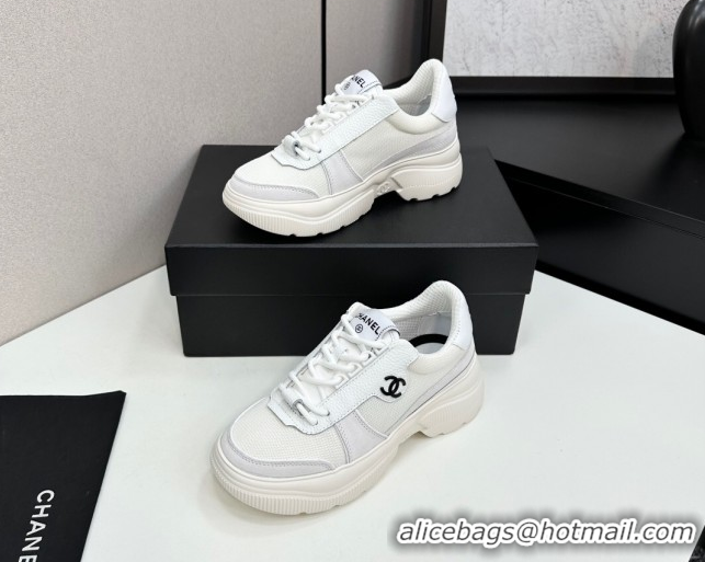 Good Product Chanel Calfskin Leather, Suede and Mesh Platform Sneakers White 21 2025 CH110102 1101021