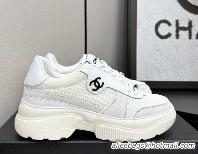 Good Product Chanel Calfskin Leather, Suede and Mesh Platform Sneakers White 21 2025 CH110102 1101021