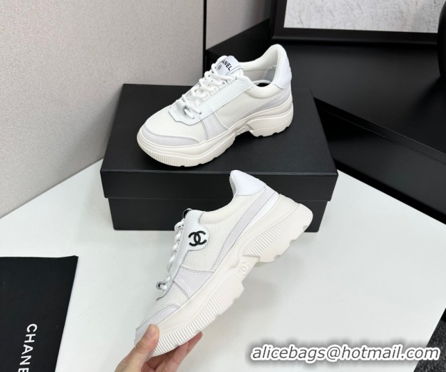 Good Product Chanel Calfskin Leather, Suede and Mesh Platform Sneakers White 21 2025 CH110102 1101021