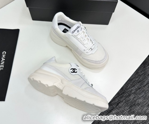 Good Product Chanel Calfskin Leather, Suede and Mesh Platform Sneakers White 21 2025 CH110102 1101021