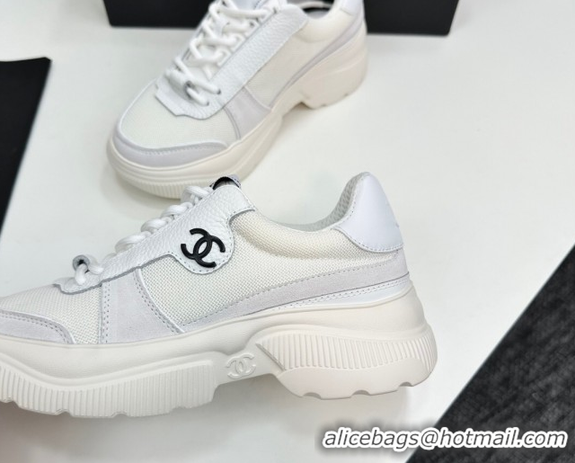 Good Product Chanel Calfskin Leather, Suede and Mesh Platform Sneakers White 21 2025 CH110102 1101021