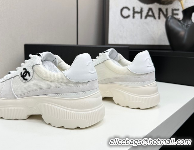 Good Product Chanel Calfskin Leather, Suede and Mesh Platform Sneakers White 21 2025 CH110102 1101021