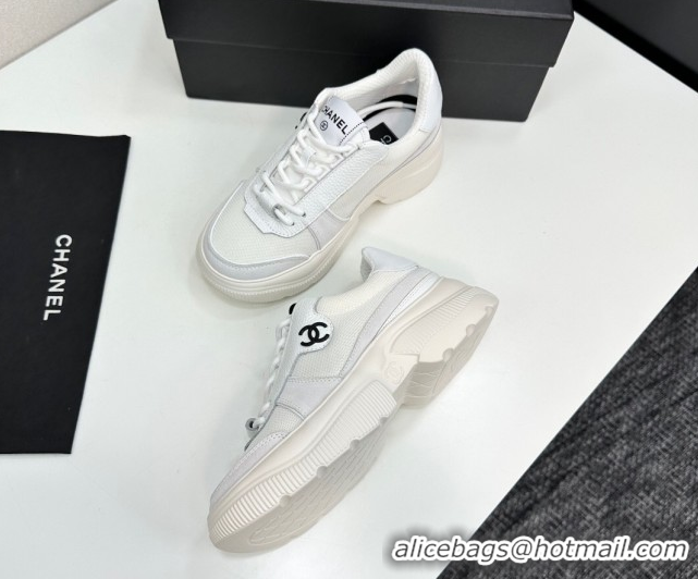 Good Product Chanel Calfskin Leather, Suede and Mesh Platform Sneakers White 21 2025 CH110102 1101021